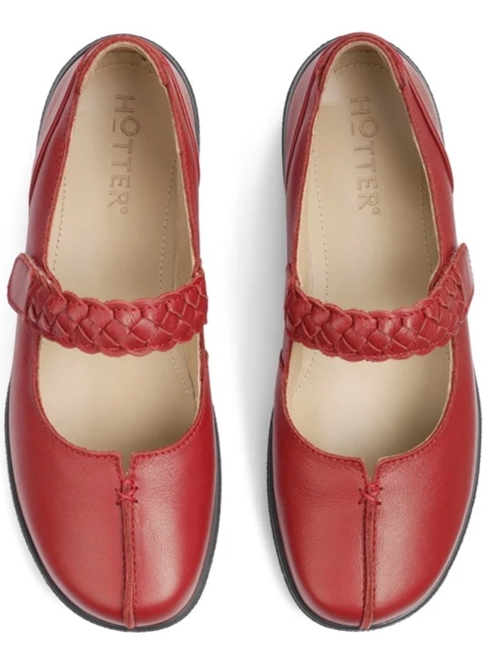 Hotter Shake II Red Leather Mary Jane Shoes Size 6.5 NWT SLIM NEW